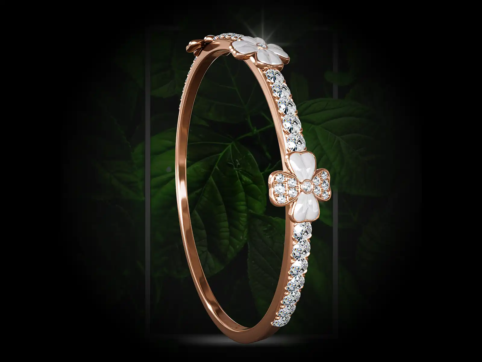 Rose Gold Diamond Flower Bracelet 3D Model